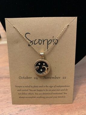 Scorpio Gold-Tone Black Pendant Necklace - Zodiac Jewelry